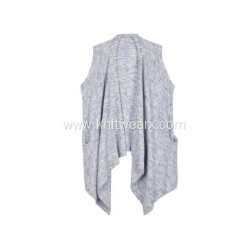 Women's Knitted Sleeveless Shawl Collar Wrap Pocket Cardigan